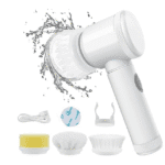 Package Included : 1 x 5 in 1 Cleaning Brush Handy power scrubber for cleaning tub, table, washing basin, kitchen, toilet without all the work This 5 in 1 Electric Cleaning Brush is made with high quality material for rugged and durable use This Household Handheld Cordness Power Scrubber It is a electric one, works with 4*AA battery(not included), it works fast and quicky, save your time to doing cleaning and you will never feel too tired to do cleaning This Electric Cleaning Brush use ABS Plastic Handle, Detachable Electric Scrubber Brush with 3 interchangeable brush head