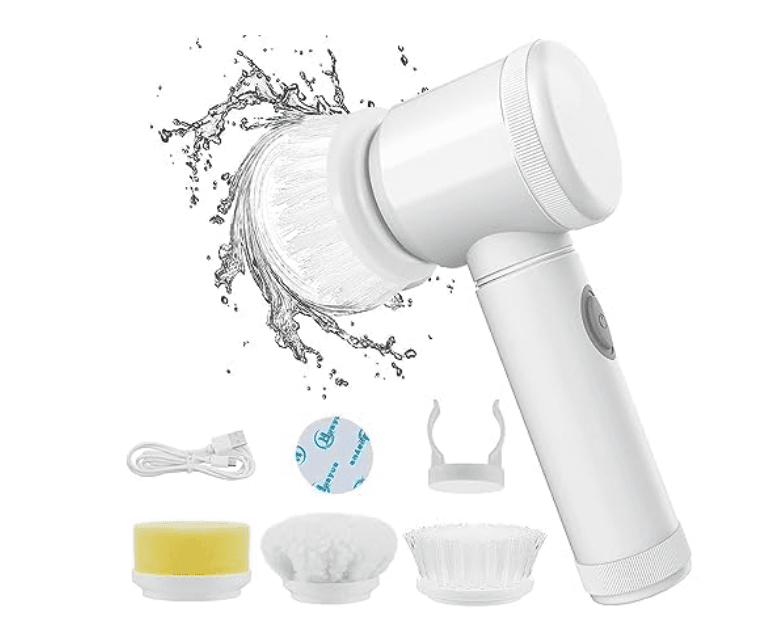 Package Included : 1 x 5 in 1 Cleaning Brush Handy power scrubber for cleaning tub, table, washing basin, kitchen, toilet without all the work This 5 in 1 Electric Cleaning Brush is made with high quality material for rugged and durable use This Household Handheld Cordness Power Scrubber It is a electric one, works with 4*AA battery(not included), it works fast and quicky, save your time to doing cleaning and you will never feel too tired to do cleaning This Electric Cleaning Brush use ABS Plastic Handle, Detachable Electric Scrubber Brush with 3 interchangeable brush head